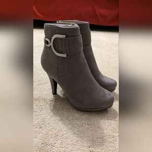 Gray suede booties heels
